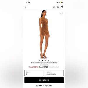 superdown Metallic Rust Ruched Mini Dress